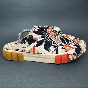 Farm Rio Summer Dream Tropical Bow Purple Black Mules Slip On Shoes Size 39 US 8